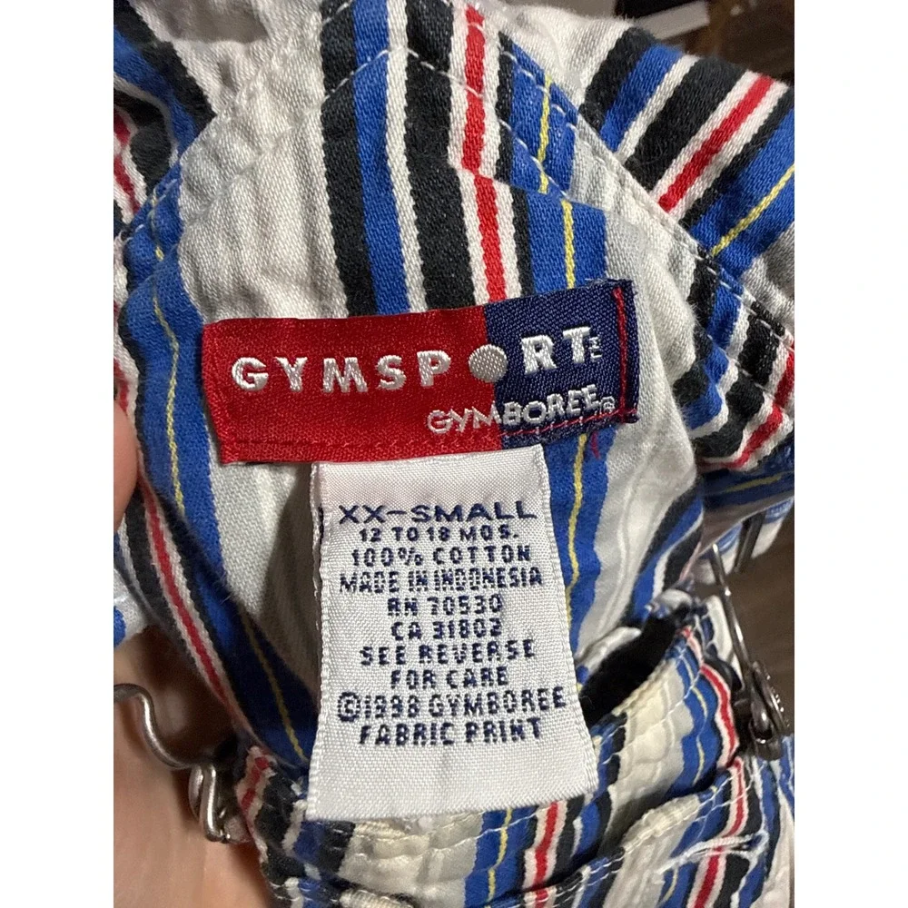 Gymboree Overalls Baby 12-18M‎ Multi Striped Vintage 1998 Gymsport Shortalls